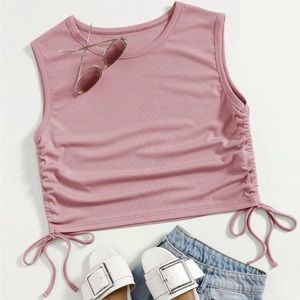Plus Drawstring Side Rib-knit Tank Top